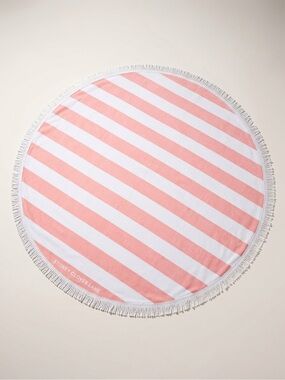 Stoney Clover Lane Pink and White Diagonal Stripe Round Mat with Fringe